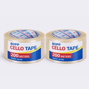 BOPP CELLO TAPE - WIDTH-48 MM, LENGTH-200 MTRS, TRANSPARENT, PACK OF 2
