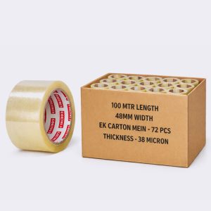 BOPP CELLO TAPE- WIDTH- 48 MM, LENGTH-100 MTR, 38 MICRON, TRANSPARENT, 72 PCS