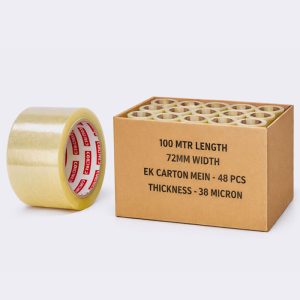 BOPP CELLO TAPE - WIDTH-72 MM, LENGTH-100 MTR, 38 MICRON, TRANSPARENT, 48 PCS