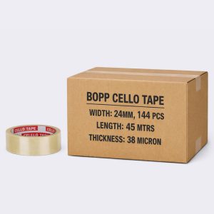 BOPP CELLO TAPE - WIDTH-24 MM, LENGTH-45 MTR, 38 MICRON, TRANSPARENT, 144 PCS